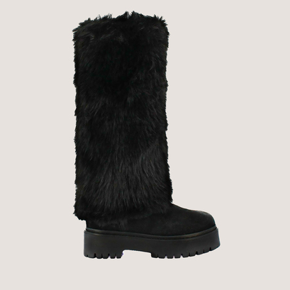 Fur boots in black split leather and black fleece | russel