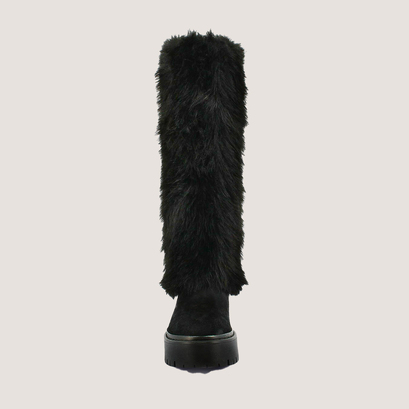 Fur boots in black split leather and black fleece | russel