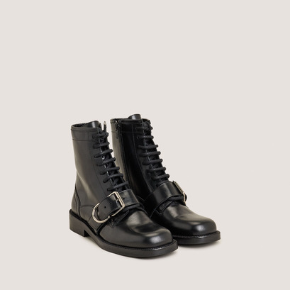 Lace-up boots with buckles in black leather | disabelle