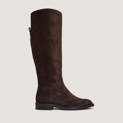 Boots with round toes in dark brown suede | cathy