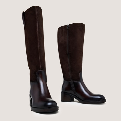 Heeled boots in dark brown leather and suede | claire