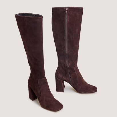 Heeled boots in brown velvet | vaubussy