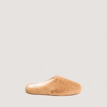 Slippers in camel fluffy fabric | judie