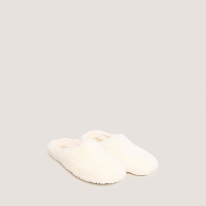 Slippers in ecru fluffy fabric | jude