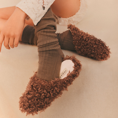 Slippers in hazelnut fluffy fabric | judie