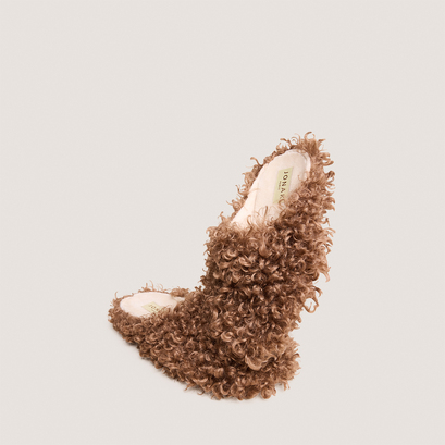 Slippers in hazelnut fluffy fabric | judie