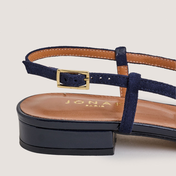 Slingback Ballet Flats in navy patent leather and navy velvet | DHAPOU