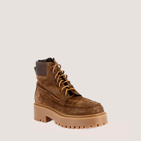 Lace-up Boots in split taupe leather | RODRIGUES