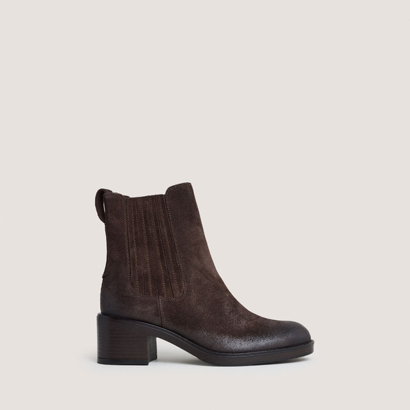 Heeled Boots in dark brown split leather | COLETTE