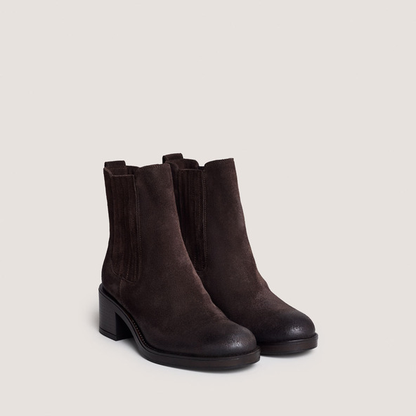 Heeled Boots in dark brown split leather | COLETTE