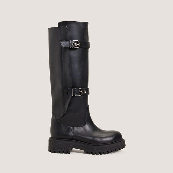 Boots with Adjustable Buckles in black leather | REBECCA