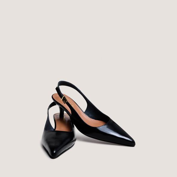 Slingback Pumps with Small Heels in black leather | DOUALA