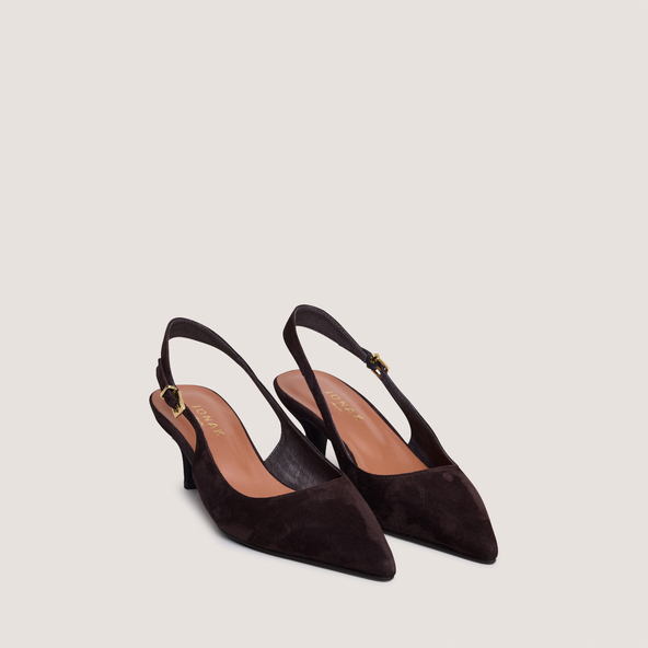 Slingback Pumps with Small Heels in dark brown velvet | DOUALA