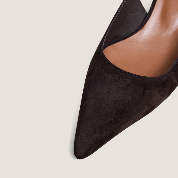 Slingback Pumps with Small Heels in dark brown velvet | DOUALA