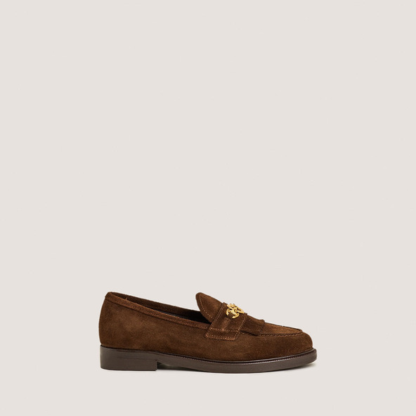 Loafers with Golden Buckles in brown split leather | DELPHES
