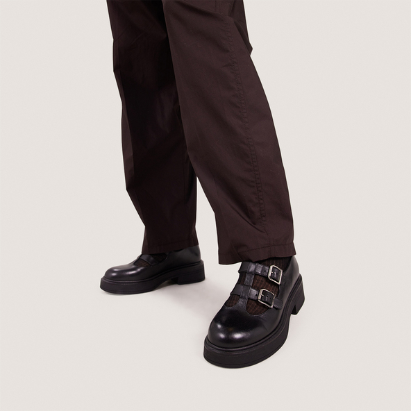 Platform Mary Janes with double straps in black leather | DURSULA