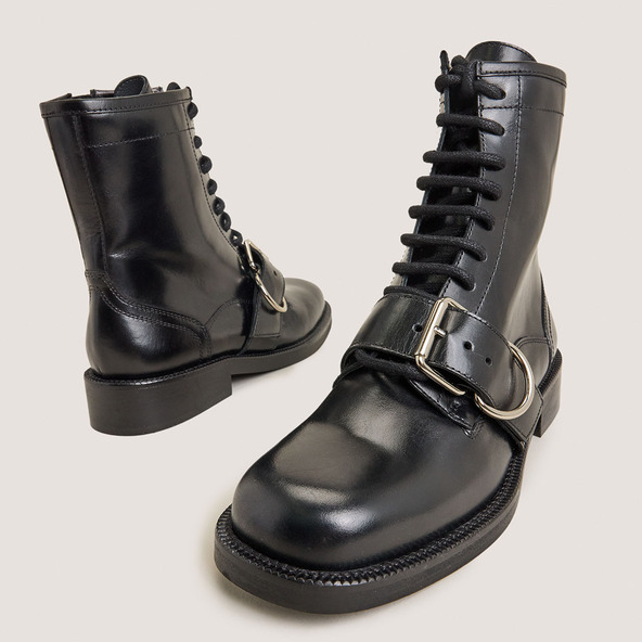 Lace-up boots with buckles in black leather | DISABELLE