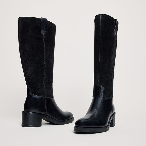 Heeled boots in black leather and suede | CLAIRE