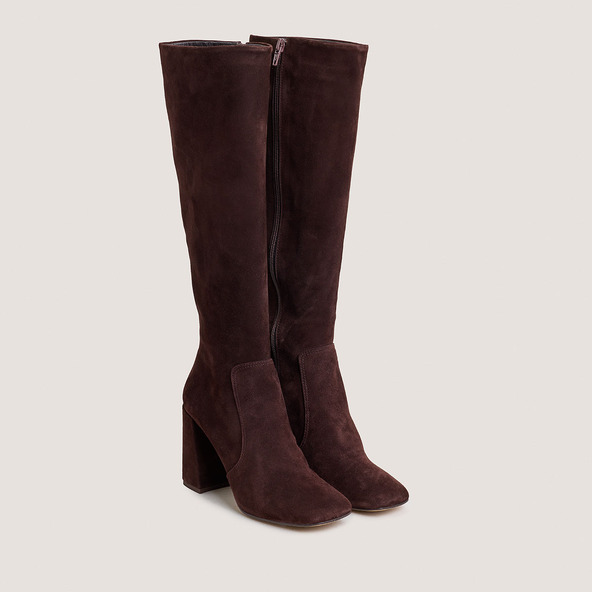 Heeled boots in brown velvet | VAUBUSSY