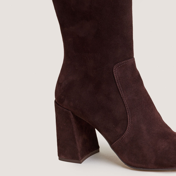 Heeled boots in brown velvet | VAUBUSSY