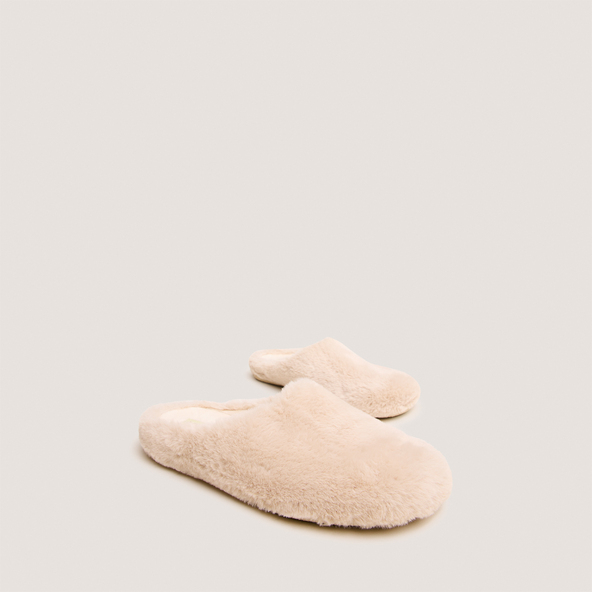 Slippers in beige fluffy fabric | JUDE