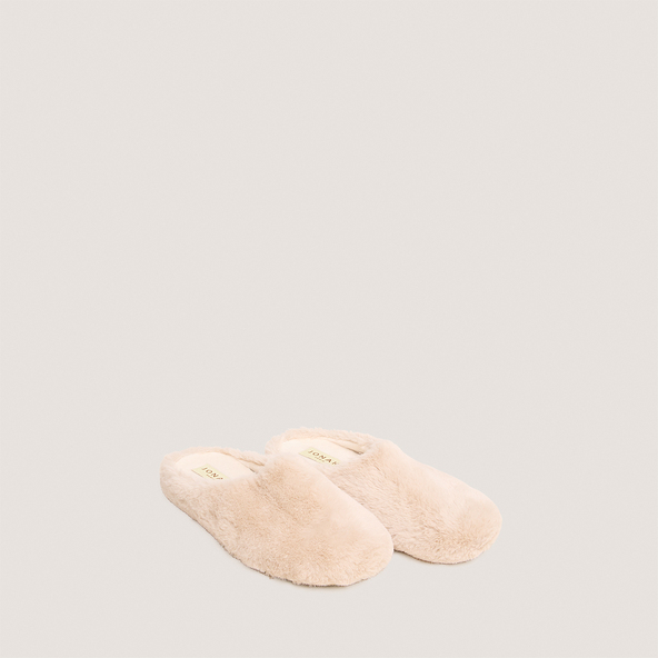 Slippers in beige fluffy fabric | JUDE