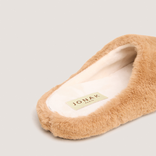 Slippers in camel fluffy fabric | JUDIE