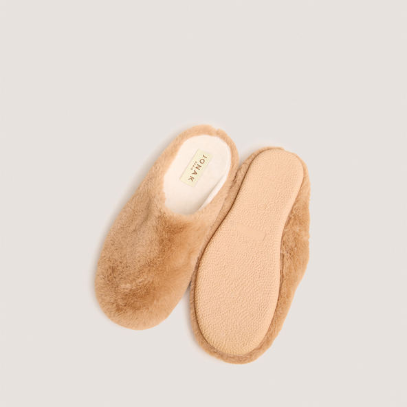 Slippers in camel fluffy fabric | JUDIE