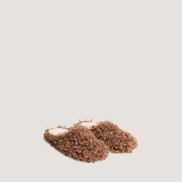 Slippers in hazelnut fluffy fabric | JUDIE