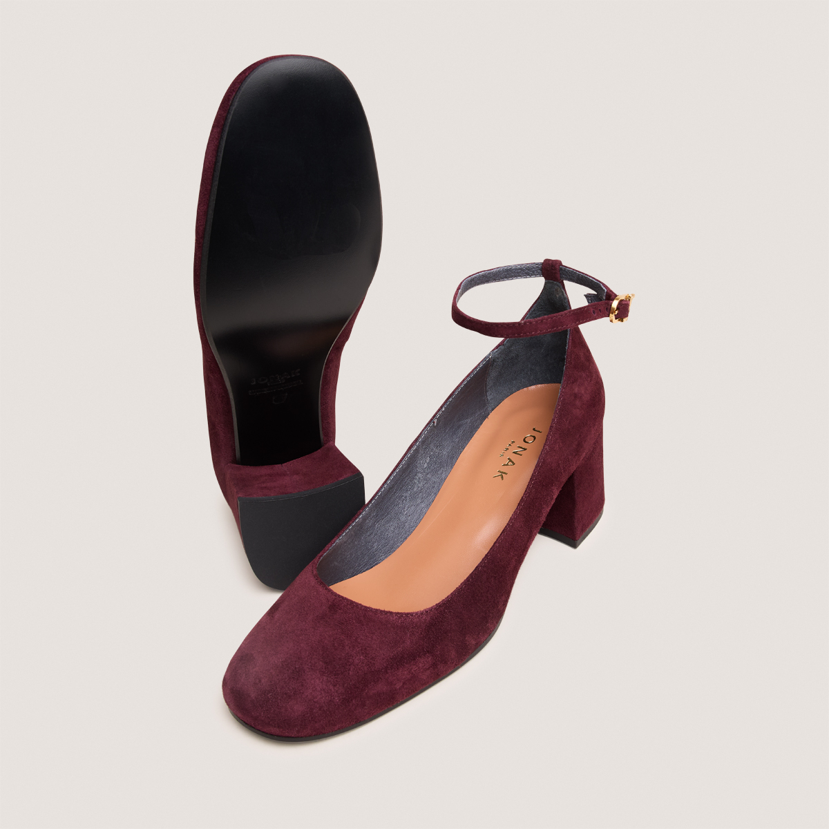 Mary Jane shoes with ankle strap in burgundy suede | DITTO