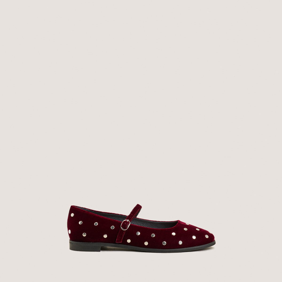 Ballet flats with studs in burgundy velvet | DELIOTT