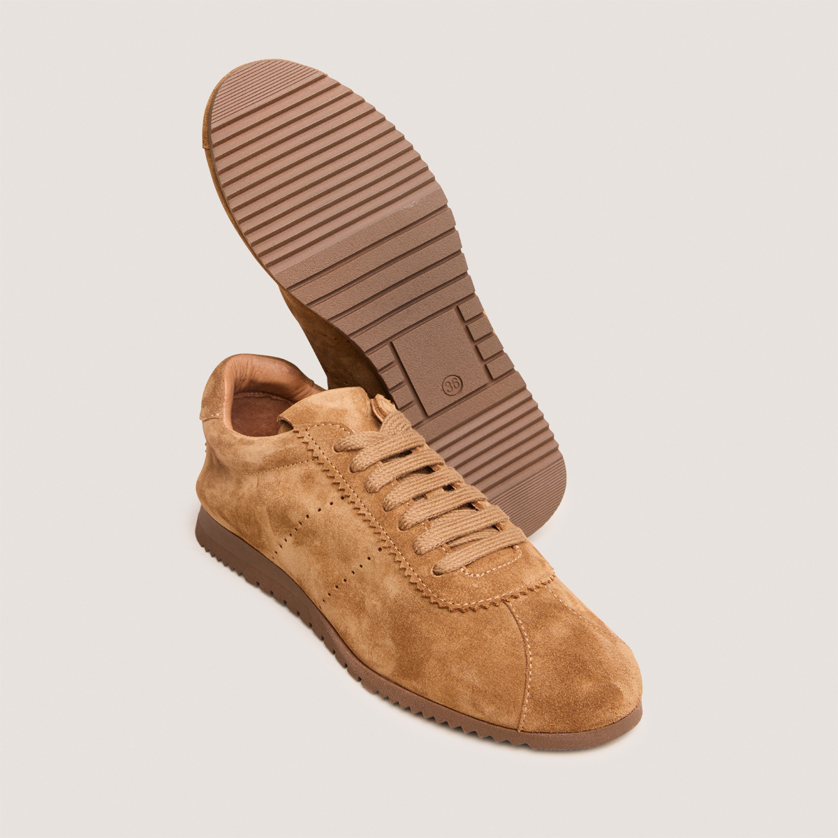 Lace-up sneakers in dark brown split leather | DABON