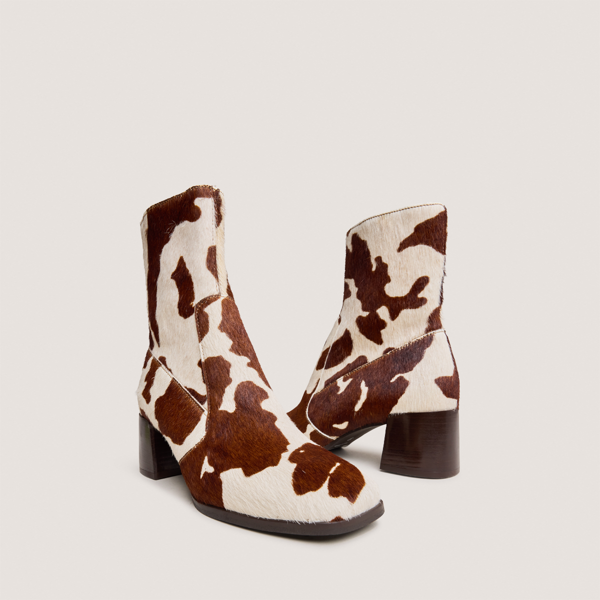 Oval-toe ankle boots in brown cowhide pony hair | ARGENTAT