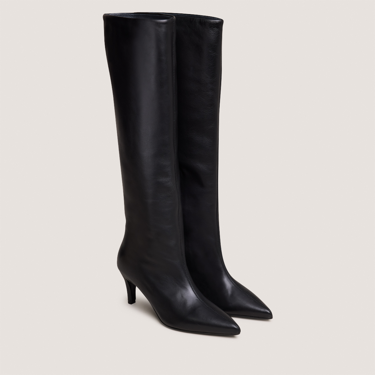 Thin-Heeled Pointed-Toe Boots in black leather | DIEMA