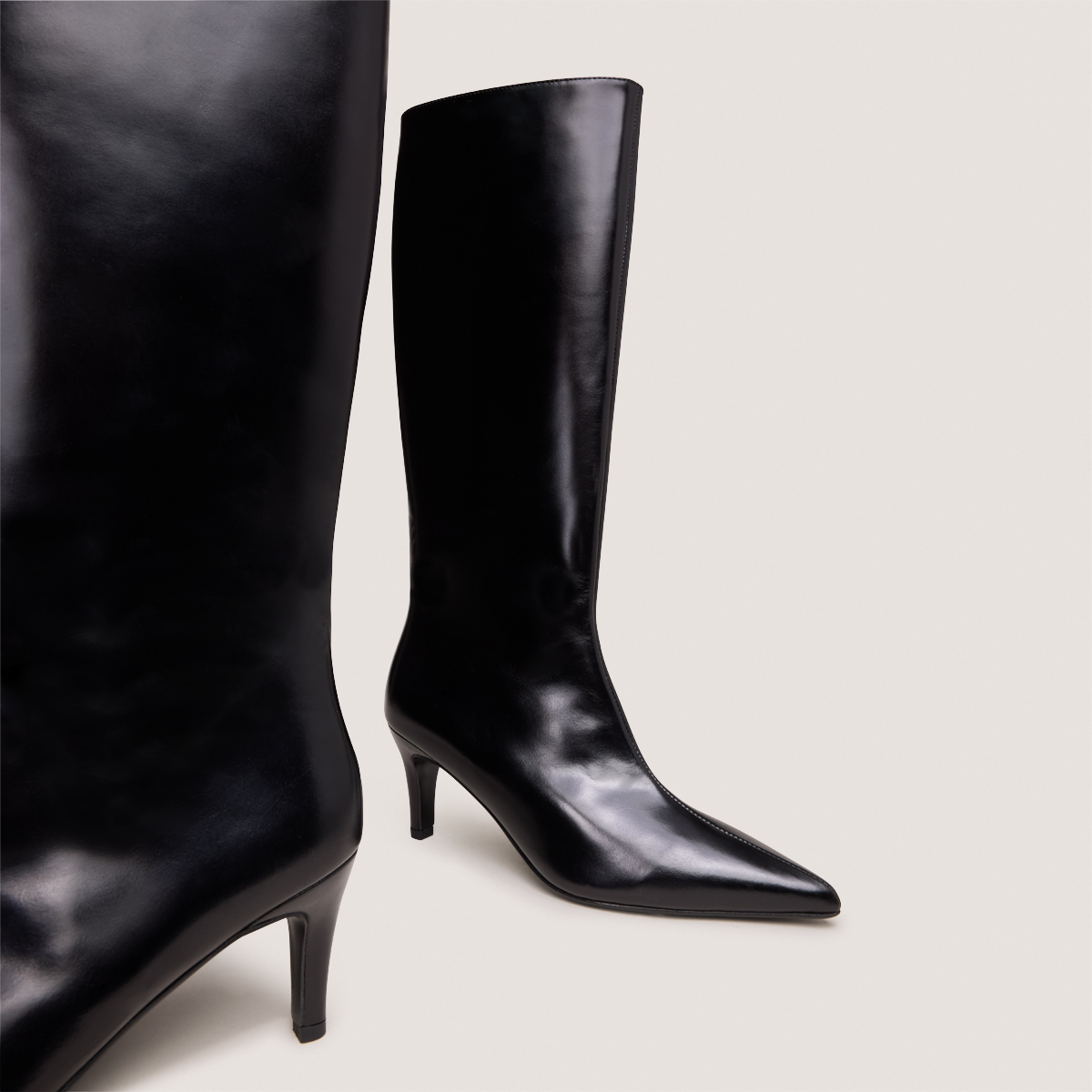 Thin-Heeled Pointed-Toe Boots in black leather | DIEMA