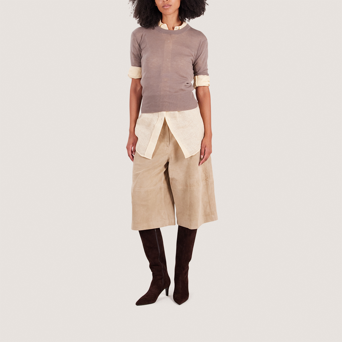 Thin-Heeled Pointed-Toe Boots in brown velvet | DIEMA