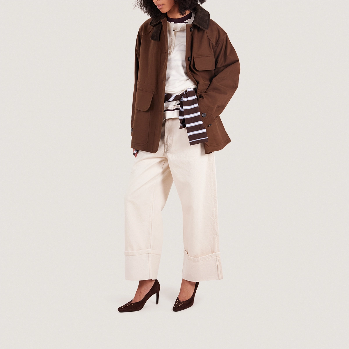Pumps with Front Detail in brown velvet | DRAPY