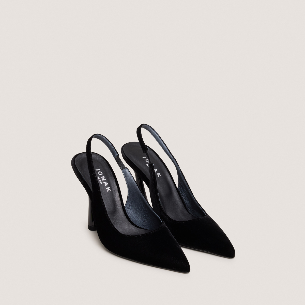 Pointed-Toe Slingback Pumps in black velvet | DRESSY