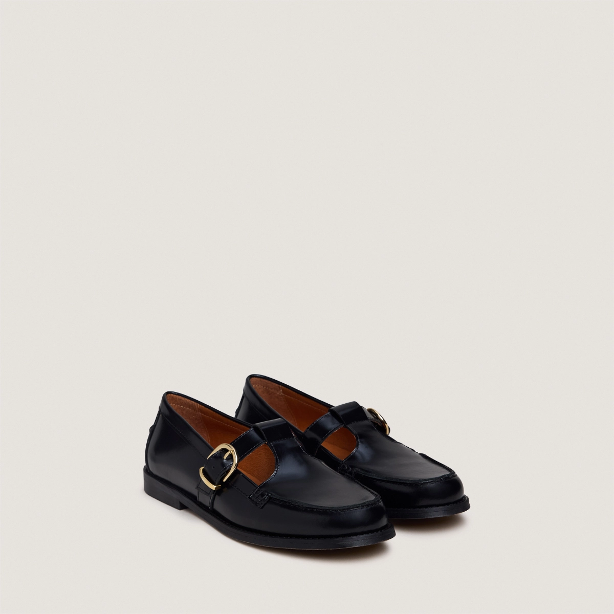 Loafers with adjustable buckles Glossy leather in black | ARMANCE