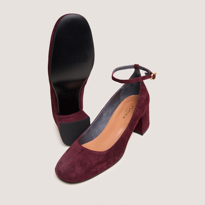 Mary jane shoes with ankle strap in burgundy suede | ditto