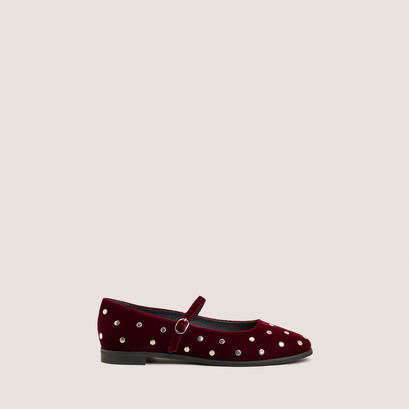 Ballet flats with studs in burgundy velvet | deliott