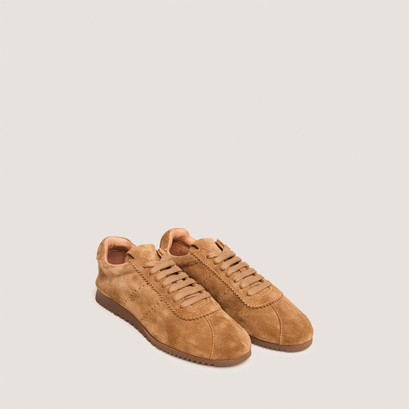 Lace-up sneakers in dark brown split leather | dabon