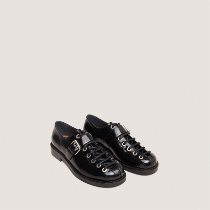 Buckle derbies in black glazed leather | dalix