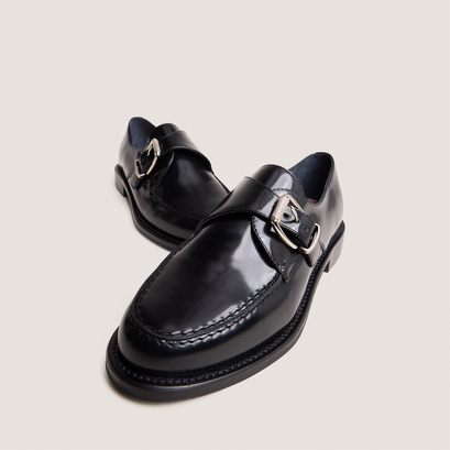 Buckle loafers in black glazed leather | dixa