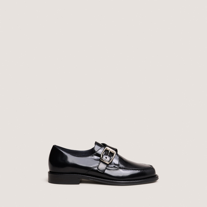 Buckle loafers in black glazed leather | dixa