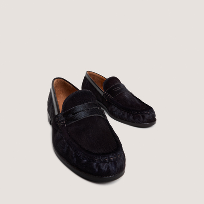 Almond-toe loafers in dark brown cowhide pony hair | delice