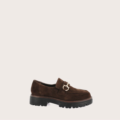 Horsebit loafers with lug soles in brown suede | anton