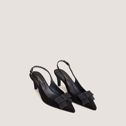 Slingback pumps with front detail in black velvet | damelie