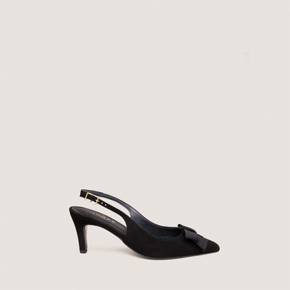 Slingback pumps with front detail in black velvet | damelie