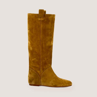 High round-toe boots in tobacco split leather | decibel